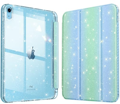 Fintie Glitzer Hülle für iPad A16 11./10. Generation (2025/2022, 11/10.9) | Transparente Glitzer-Schutzhülle mit Stifthalter, Stoßfest Glänzender Rückseite & Auto Sleep/Wake, Seaside Ombre