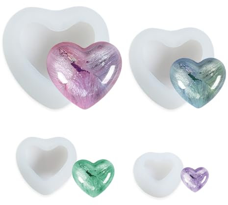 GIDWRIY 4 Pezzi Stampi In Silicone Forma Di Cuore per Resina Epossidica,Stampo Cuore per Gesso,Stampi per Candele Fai Da Te,Stampo per Sapone In Silicone,Stampis 3d Heart per Gioielli, Decorazioni