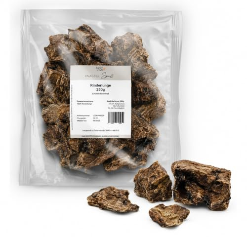 LuckyChef Rinderlunge getrocknet für Hunde 250 g, 100% Rind | Naturbelassener Hundesnack, fettarm, proteinreich, ohne Zusatzstoffe. Leicht verdaulich, gut verträglich.