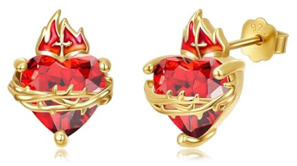 YEESIA Heiliges Herz Jesu Ohrstecker 925 Sterling Silber Jesus Christus Kreuz Gold Ohrstecker mit Kristall Religiöser Schmuck Geschenk für Männer Frauen