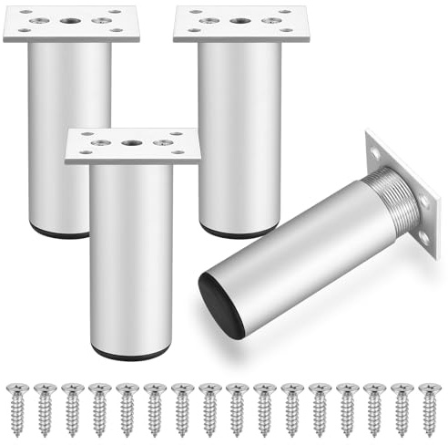 Silber 4 Stück 8 cm Möbelbeine, Möbelbeine aus Aluminiumlegierung, Schrankbeine, Sofabeine, Schrankbeine, geeignet für Stühle, Tische, Schränke, Schreibtische, Regale, Sofas, Sofabeine, mit Schrauben