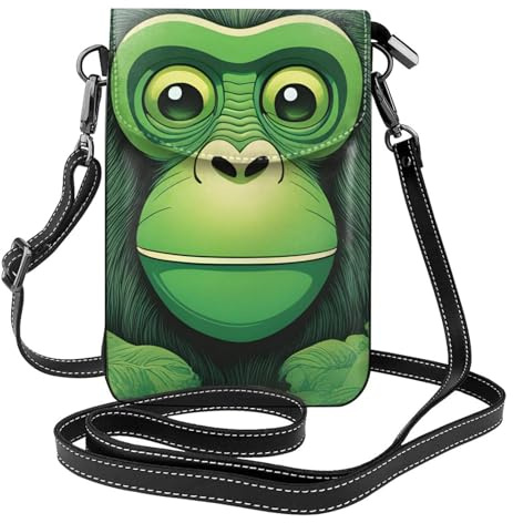 BROLEO Green Clever Monkey Printing Damen Handy mit Leder Vorhaut Crossbody Flip Cover Kleiner Verstellbarer Schultergurt