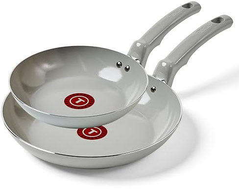 T-Fal Refresh Ceramic Nonstick Frying Pan 2-Pc Set, 8 & 10, Oven Broiler Safe up to 350°F Cookware, Ceramic Frying Pan Skillet, Pots & Pans, Grey