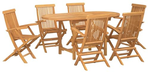 Teenpull Garten Essgruppe 7-teilig, Braun, Massivholz Teak, geölt, 160x80x75 cm, für Terrasse & Balkon, wetterfest