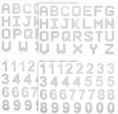 112 Pieces Rhinestone Letters Stickers, 4 Sheets Glitter Letters Rhinestone Sticker, Large Glitter Bling Alphabet Sticker Crystal Gemstone Border Self-Adhesive for Art Craft Clothing Fabric (Silver)