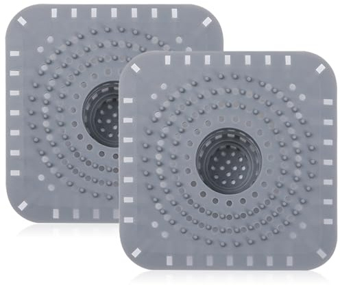 Teouuas 2 Piezas Rejilla Pelos Ducha, Silicona Recoge Pelos Ducha | Evita Atascos, Fácil de Limpiar, Shower Drain Hair Catcher, Filtro Pelos Ducha para Ducha, Bañera y Lavabo, Cuadrado Gris