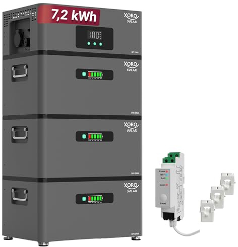 XORO SOLAR ATLAS-F 7,2 kWh AC-Solarspeicher mit Pro 3EM Smart Meter | Mit Pro 3EM Smart Meter für 3-Phasen-Messung, 2400 W, Notstrom, IP65, App-Steuerung und bis 12 kWh erweiterbar