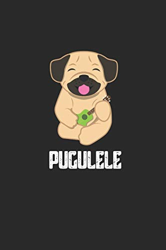 Pugulele: A5 Notizbuch kariert | Mops Spielt Musik Instrument Ukulele | Geschenk für Musiker