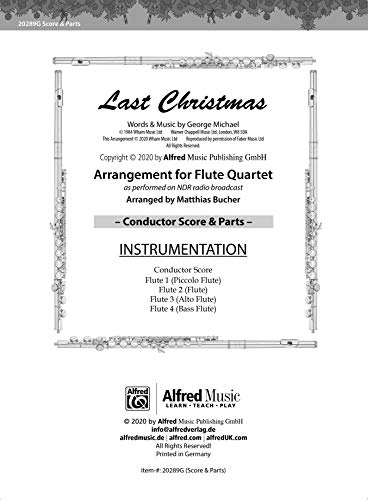 Last Christmas for Flute Quartet: Arrangement for Flute Quartet as performed on NDR radio broadcast
