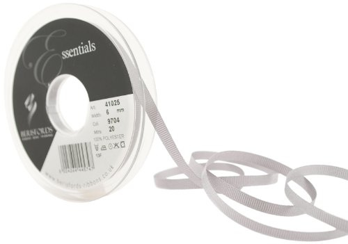 Berisfords 41025 20 m x 6 mm Polyester Grosgrain Ribbon, Grey