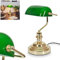 HOFSTEIN Klassische Bankerlampe, Retro Tischleuchte aus Metall in poliertem Messing, Leuchtenschirm aus Glas in Grün, E27-Fassung, Tischleuchte für Büro u. Schreibtisch, ohne Leuchtmittel