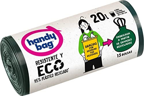 Handy Bag Bolsas de Basura Extra Resistentes 20L, 15 Bolsas, 95% Reciclado