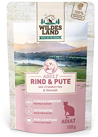 Wildes Land - Nassfutter für Katzen - Nr. 1 Rind & Pute - 12 x 100 g - Getreidefrei - Extra viel Fleisch - Beste Akzeptanz und Verträglichkeit