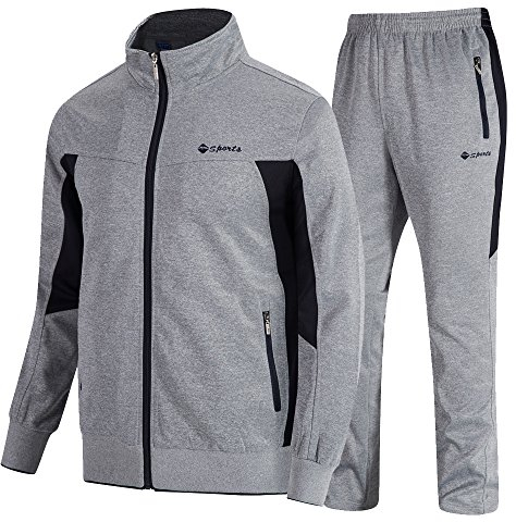 donhobo Herren Jogginganzug Trainingsanzug Sportanzug Fußball Sporthose Hoodie Hose für Gym Warm Tracksuit(02Grau,L)