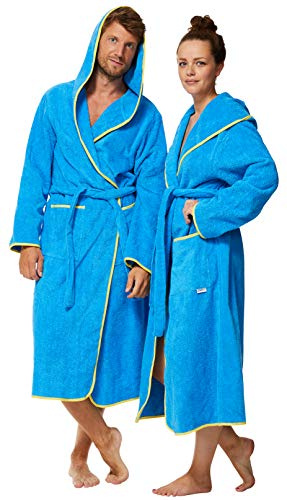 Sowel® Bademantel Damen und Herren, 100% Bio-Baumwolle, Extra Lang mit Kapuze, Morgenmantel, Flauschig, Frottee