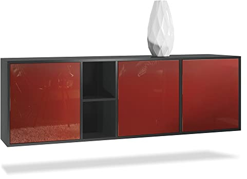 Vladon Kommode Cuba, Made in Germany, Schwarz matt/Bordeaux Hochglanz - Modernes Sideboard für Ihr Wohnbereich - (BxHxT) 182x53x35 cm
