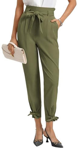 GRACE KARIN Womens Casual High Waist Pencil Pants with Pockets Bow-Knot Cropped Paper Bag Pants for Work Army Green L