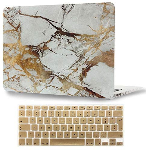 FINDING CASE For MacBook Air 13/13.3 case Model: A1369 / A1466, BUNDLE 2 in 1 MacBook Air 13 - inch ,Rubberized matte hard Case With UK/EU layout Silicone Keyboard Cover (Golden marble)