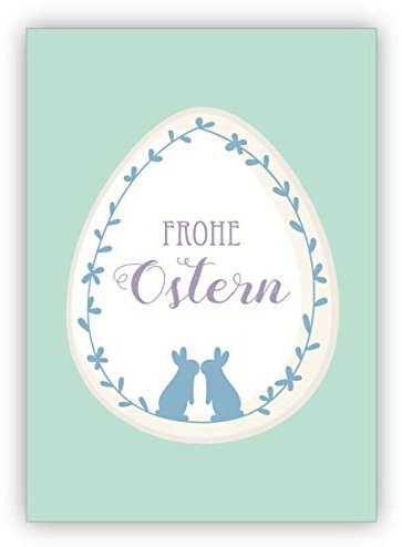 Kartenkaufrausch Zarte Osterkarte mit küssenden Hasen auf Osterei in mint: Frohe Ostern - zum Osterfest • fröhliches Ostermotiv Oster Grüße inkl Umschlag zum Osterfest Geschenkkarte