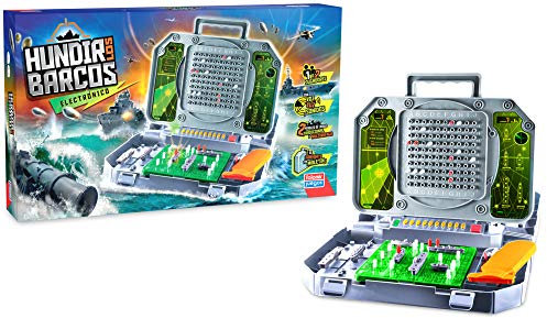 Falomir Hundir los Barcos Electrónico Juego de Mesa | Sonidos de Explosiones | Modo Rápido | Voz y Luz | Transformable en Maletín (Edad 6), Multicolor (1)