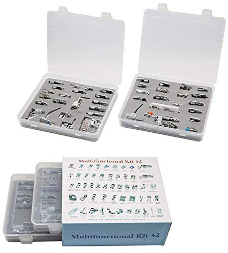 CKPSMS Brand -#KP-19021 52PCS Domestic Sewing Machine Presser Feet Set with Plastic Storage Box for Brother, Singer, Babylock, Janome and Kenmore Low Shank Sewing Machines (52PCS)