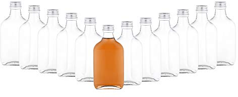 MamboCat 12er Set Taschenflasche 200ml I Flachman Glas mit silbernem Schraubverschluss I Schnapsflaschen Likörflaschen zum Befüllen I Essig-Öl-Fläschchen I 12 Glasflaschen 200ml luftdicht