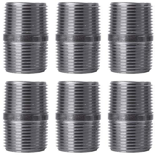 PIPE DECOR 1 x 2 Black Steel Plumbing Pipe, 6-Pack, Pre Cut Connector, Industrial Steel Grey Fits Standard One Inch Threaded Black Malleable Iron Fittings, Build Vintage DIY Furniture