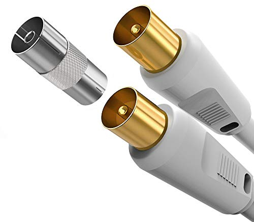 Cavo Coassiale per Antenna TV 3M da Maschio a Maschio, Cavo Satellitare Cavo TV RF Antenna coassial Cavo maschio PAL Connettori placcati oro Flylead bianco con accoppiatore
