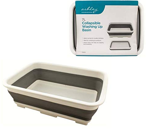 7L Collapsible Washing up Basin Bowl Grey White Space Saving Camping