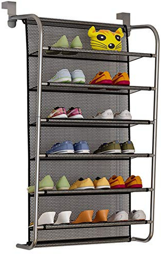 Artwarm 36 Pair 10 tier Over Door Hanging Shoe Rack Shelf Organiser Hook Holder Wall Mounted Storage Stand Stainless Steel and Mesh