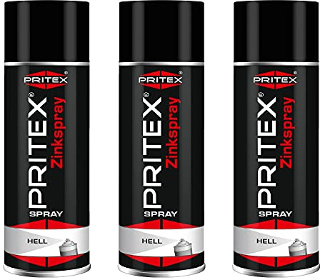 PRITEX – Zinkspray Hell 3 x 400 ml als Rostschutz für Metalle – Korrossionsschutz Grundierung – hitzebeständige Rostschutzfarbe – hervorragendes Haftvermögen & hohe Abriebfestigkeit