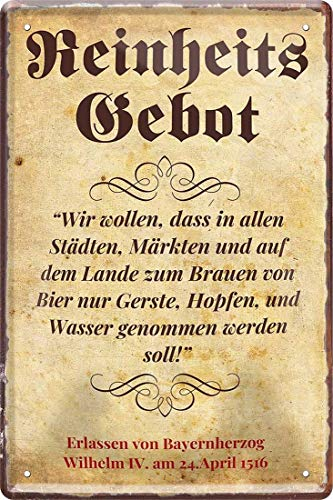 WOGEKA ART Retro Blechschild - Deutsches Reinheitsgebot Bier Brauen - witziger Spruch als Geschenk-Idee zum Geburtstag Weihnachten Dekoration 20x30 cm Vintage-Design Metall 2256