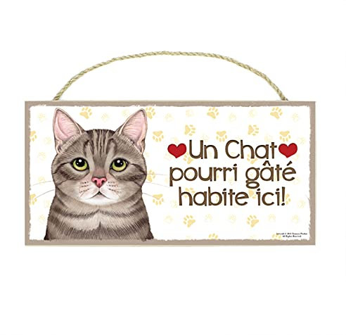 CHAT GRIS (59) Affiche Decoration Murale. Panneau Bois. Inscription avec votre animal préféré. Panneau Decoratif en Bois pour votre maison. Pancarte avec un chat.