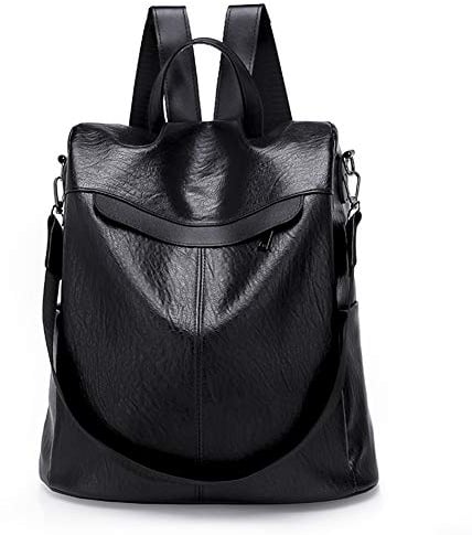 Estwell Rucksack Damen Anti Diebstahl Wasserdicht PU Leder Schultertasche Handtasche Mädchen Mode Schultasche Schulrucksack Reise Tagesrucksack, Schwarz