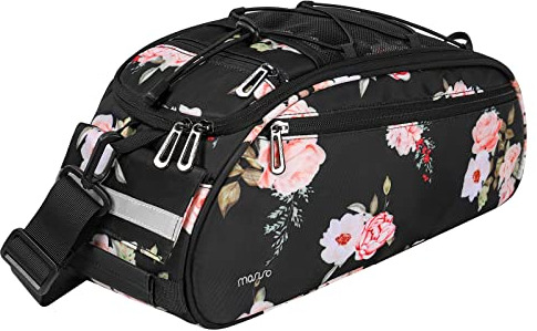 MOSISO Bike Rack Bag, Peony Waterproof Bicycle Trunk Pannier Rear Seat Bag Cycling Bike Carrier Backseat Storage Luggage Saddle Shoulder Handbag, Black