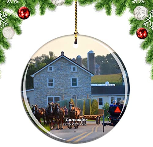 Weekino Lancaster The Amish Farm and House Pennsylvania USA Christmas Xmas Tree Ornament Decoration Hanging Pendant Decor City Travel Souvenir Collection Double Sided Porcelain 2.85 Inch