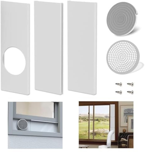 Mxclimate Kit de sellado de ventana de aire acondicionado portátil compatible con manguera de escape de CA de 5.9 pulgadas de diámetro, paneles de sellado ajustables para deslizar, ventanas colgadas