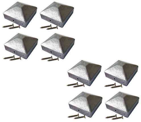 70mm x 70mm Metal Fence Post Top Cap, Galvanised Steel Pyramid - Pack of 8