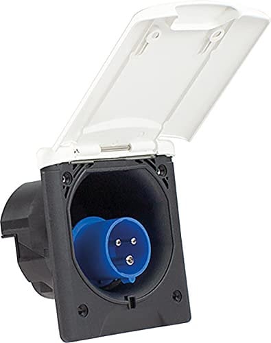as - Schwabe Enchufe de alimentación CEE para caravana, 230 V, 16 A, 3 pines, tapa abatible con cierre magnético, resistente a los rayos UV, IP44, fabricado en Alemania, color blanco, 62470