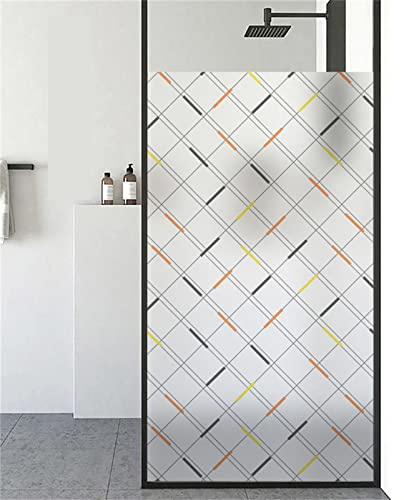 Blickdicht Sichtschutzfolie, Selbsthaftend Milchglasfolie Sonnenschutz Scheibenfolie, Fensterfolie statisch haftend Anti-UV, Für Zuhause Badzimmer Oder BüRo - Linie(75cmx200cm)