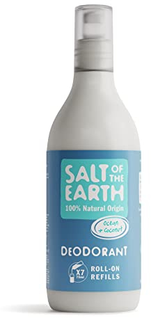 Natural Deodorant Roll On Refill by Salt of the Earth, Ocean & Coconut - Vegan, Long Lasting Protection, Leaping Bunny Approved, Made in the UK - 525ml