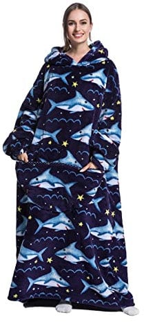 Extra Long Oversized Blanket Hoodie, Adult Women Snuggle Fleece Wearable Blanket, Fluffy Giant Hooded Sweatshirt for Teens