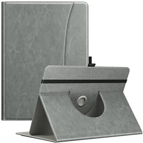 MoKo Custodia Compatibile con 9-11 iPad/Samsung Galaxy/Lenovo/Fire HD Tablet, Cover AntiGraffio Antiurto in PU con Supporto Girevole di 360° e Regolabili di Tre Angoli di Visuali, Grigio Scuro