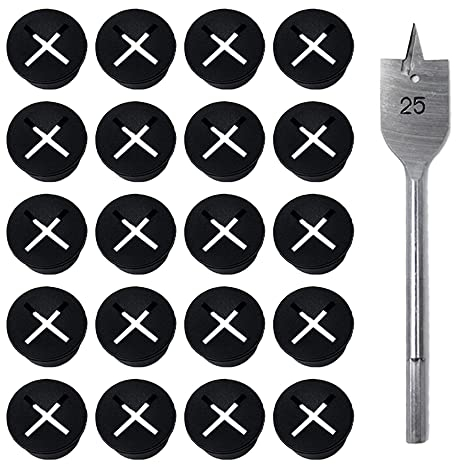 Rebanky 20 Stück 25mm Flexible Silikon-KabeldurchfüHrung SchreibtischdurchfüHrung mit 25mm Bohrer für Schreibtisch Tisch Lochabdeckung,Schwarz