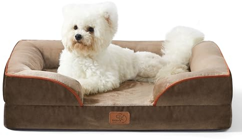 BEDSURE orthopädisches Hundebett Ergonomisches Hundesofa - 71x58 cm Hundecouch mit eierförmiger Kistenschaum für kleine Hunde, waschbar rutschfest Hundebetten, braun
