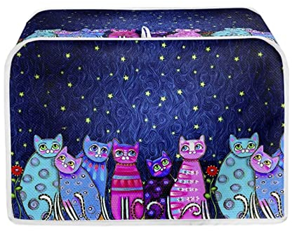 Xoenoiee Colorful Cats Pattern Toaster Covers - 4 Slice Small Appliance Organizer, Bread Maker & Toaster Oven Cover, Washable