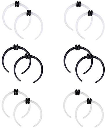 Longbeauty 12 Pcs Acryl Pincher Tapers Septum Ring C Form Halbmond Nase Ohr Knorpel Buffalo Stretcher Expander mit O-Ringe, 12MM