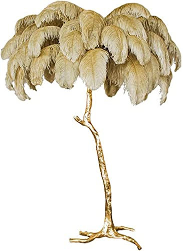 Lampe Plume d'Autruche, Lampadaires pour Salon avec Ampoule LED 3 Températures de Couleur, Lampadaire avec Interrupteur à Pied, Corps de Lampe Doré, pour Salon, Chambre à Coucher, Bureau