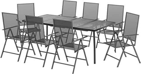 vidaXL Garten Essgruppe 9-TLG., Gartenmöbel Set Tisch 8 Stühle Verstellbar Klappbar, Sitzgruppe für Garten Terrasse, Gartengarnitur, Anthrazit Stahl