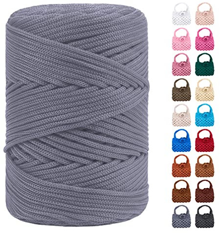 LEREATI Polyester Garn 3mm x 170m, Makramee Garn 3mm Geflochten Makramee Schnur Bunt, Macrame Cord 3mm Farbig für Geschenk, Häkeltasche, Umhängetasche, Platzteller, Wohndekorationen (Mittelgrau)
